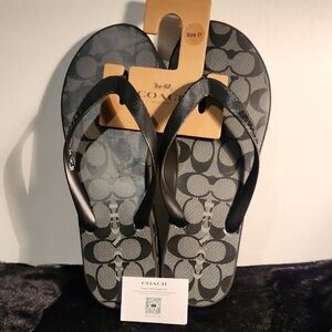 Coach Monogram Black and Gray Plateform Flip Flops